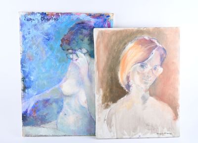 deux tableaux représentant une femme et un oiseau sur un fond blanc