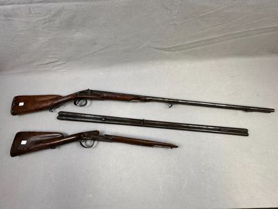 Lot de 2 restants de fusils de chasse, double, transformés à…
