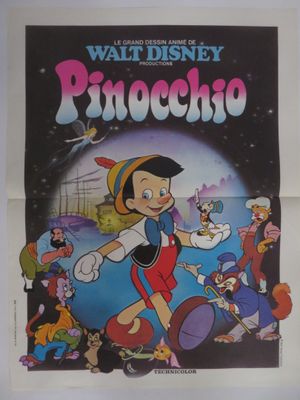 une image d'une affiche de cinéma de « Pinocchio » avec des personnages de dessins animés