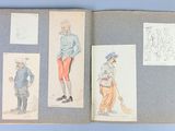 an open book with drawings of men and women on it