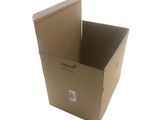 a cardboard box that is open on a white surface
