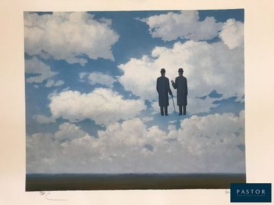 une image représentant un tableau où l'on voit deux personnes debout dans le ciel
