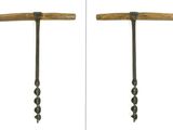 two pictures of a pair of wine openers with a wooden handle