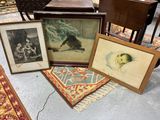 trois photos encadrées représentant un homme et une femme assis sur un tapis