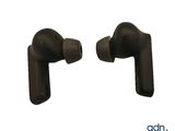pair of black earphones on a white background with a white background