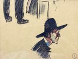 drawing of a man in a hat and a suit with a cane
