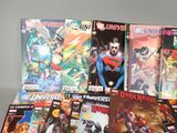 a lot of comic books sitting on a table