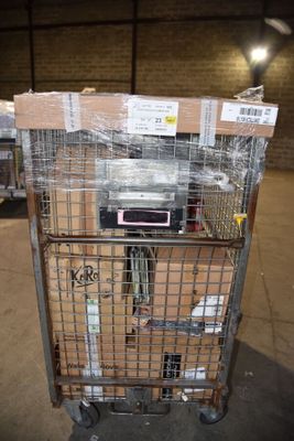 a shopping cart with a lot of boxes on top of it