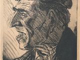 dessin représentant un homme portant un chapeau et une cravate, une cigarette à la bouche