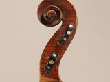 a close up of the back of a violin with a fiddle in the foreground