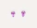 a pair of pink crystal earrings on a white background