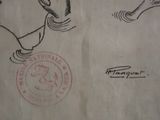 drawing of two hands holding a piece of paper with a stamp on it
