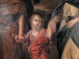 a painting of a woman holding a child ' s hand