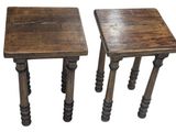 two wooden tables with turned legs on a white background