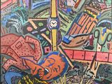 a picture of a painting with a clock on it