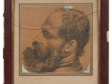 a drawing of a man with a beard in a wooden frame