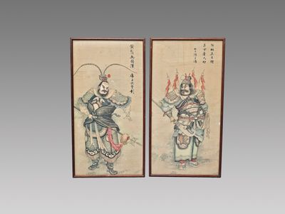 Ecole chinoise du XIXe siècle Guerriers. Paire de couleurs s…