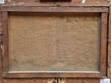 painting of a wooden frame with writing on it in a room