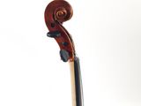 a close up of a violin with a bow on a white background