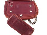maroon leather purse with chain strap and matching wallet case
