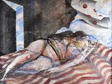 une peinture représentant une femme nue allongée sur un lit