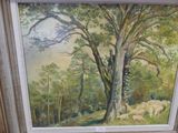 a picture of a painting of sheep in the woods