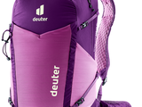 the back of a purple and purple backpack with the name deuterr on it