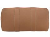 an image of a tan leather travel bag on a white background