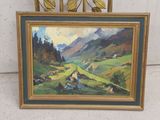 une image d'un tableau représentant une scène de montagne