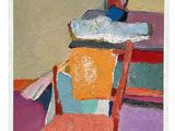 une image représentant une peinture d'une chaise et d'un vase posés sur une table