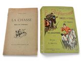 an old book with a picture of a man riding a horse next to a book with a picture of a man riding a horse