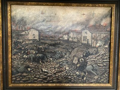 tableau représentant un tableau représentant une scène urbaine avec une calèche