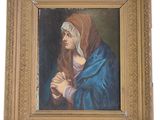 une peinture ancienne représentant une femme tenant un bébé dans ses bras