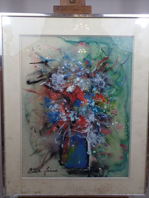 une photo d'un tableau représentant un vase de fleurs posé sur un chevalet