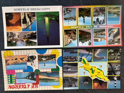 many different pictures of a postcard with a picture of a plane