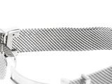 the bracelet is made of stainless steel mesh and has a metal clasp