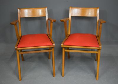 Paire de FAUTEUILS de bureau en chêne blond à piètement comp…