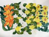 a painting of a bunch of flowers on a white surface