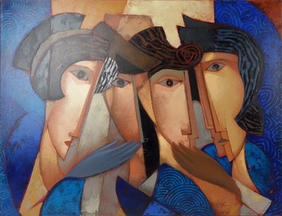 tableau représentant deux femmes tenant chacune un couteau à la main