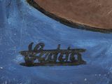 a painting of a man riding a skateboard on a ramp