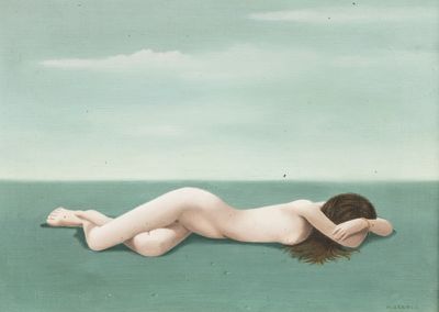 une image représentant un tableau où l'on voit une femme nue allongée sur la plage