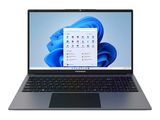 a close up of a laptop on a white surface with a blue background