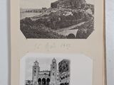 an old photo of a picture of a castle and a building