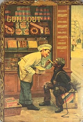 painting of a man and a woman in front of a store