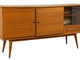 an image of a wooden cabinet with glass doors