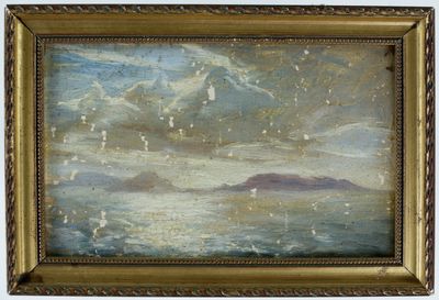 une image représentant une peinture d'une montagne au loin