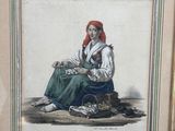 painting of a woman sitting on the ground with a basket of fish