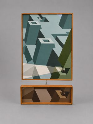 une image représentant un tableau posé sur un support en bois, sur lequel est accroché un tableau