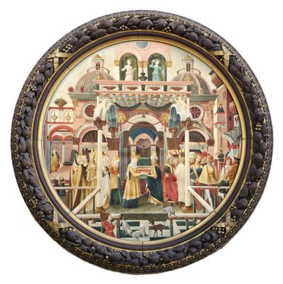 an image of a picture of a painting in a round frame