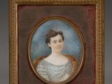portrait of a woman in a blue dress in a gold frame